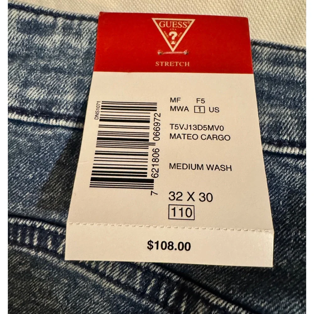 GUESS Mateo Cargo Jeans‎ Men Size 32x30 Medium Wash Acid Wash Stretch Denim